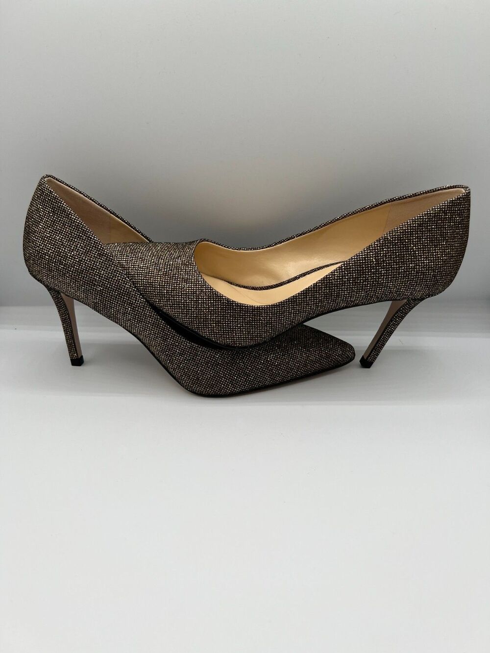 Jessica Simpson Womens Apelphan Pump Fabric Bronze Gold 9.5M Shimmer Stiletto - Picture 3 of 8